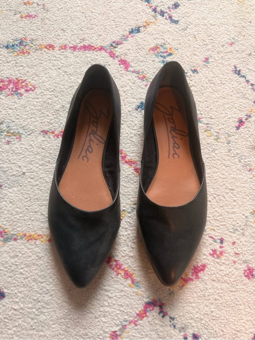 Zodiac Black Pointed Toe Leather Flats